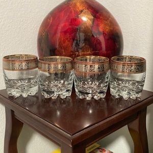 BAROQUE GOLD/PLATINUM CRYSTAL STEMWARE SET 4 WHISKEY GLASSES 24KTS GOLD